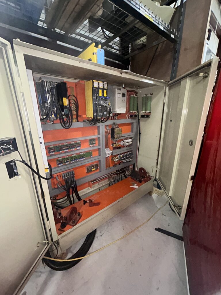 2000 Anderson Stratos SUP CNC Router - Electrical Control Cabinet Standalone electrical control cabinet for the 2000 Anderson Stratos SUP CNC Router housing the servo amplifiers, variable frequency drive, power distribution, and machine control electronics.